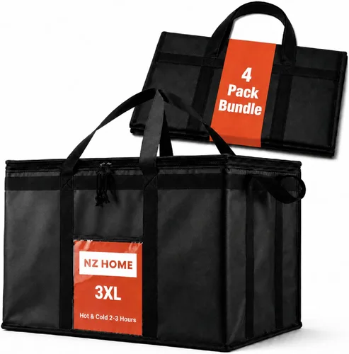Miniatura 22 de NZ home Durable 3XL PRO Bolsa Térmica Aislada y Calentador de Alimentos para Entrega y Compras de Comestibles con Cremallera Superior, Azul Grado