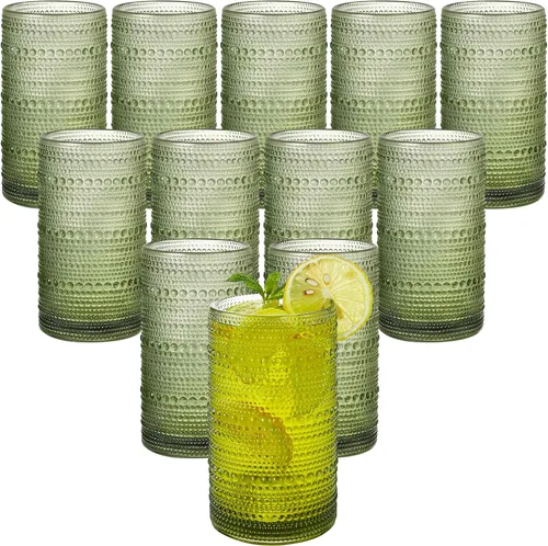 Miniatura 9 de Juego de 6 vasos de vidrio vintage grandes con nudos de 16 onzas / 473.18 ml, vasos transparentes de alta copa, vasos de agua de cocina, para Juego