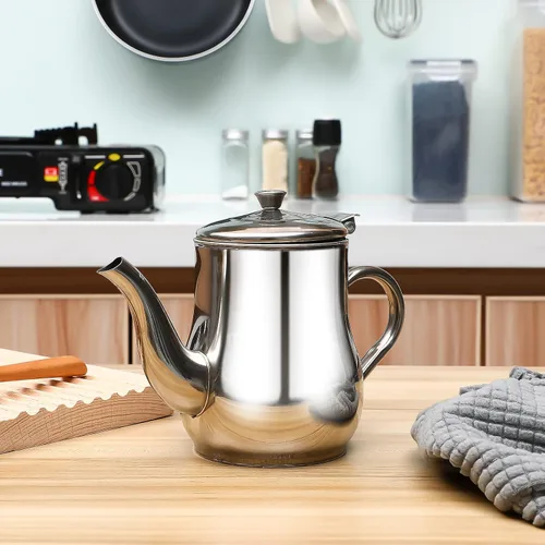 Miniatura 8 de Yardwe Olla de filtro de aceite de acero inoxidable con filtro de malla fina y tapa, contenedor de grasa de 18 onzas para almacenamiento y colado
