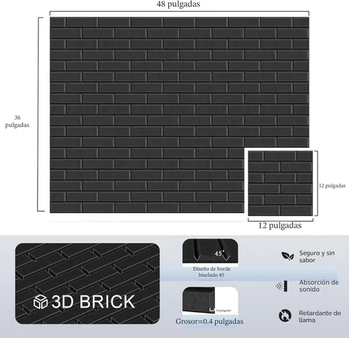 Miniatura 2 de ArtVivid Paquete de 12 paneles acústicos, 12 x 12 x 0.4 pulgadas, autoadhesivos, patrón de ladrillo 3D, paneles de pared decorativos para amortiguar
