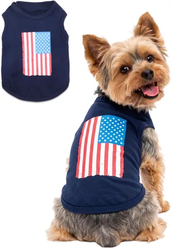Miniatura 6 de Ropa para cachorros pequeños y XS para el 4 de julio, camisetas para perros del Día Independiente con la bandera de Estados Unidos para niño y niña