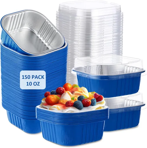 Miniatura 17 de Aoriher 150 piezas de moldes mini para pasteles de 10 onzas con tapas, tazas de horneado de papel de aluminio cuadradas desechables de 4" x 4