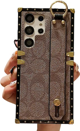 Miniatura 14 de Funda Rectangular de Cuero de Lujo para Teléfono Diseñada para Samsung Galaxy S23 Ultra Funda Linda con Correa de Muñeca Anti Caídas Protectora