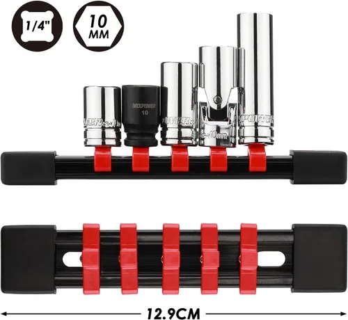 Miniatura 2 de MIXPOWER 5 piezas de enchufe de 1/4" de 6 puntos de tamaño único de 10 mm, juego de enchufes de 10 mm, enchufe magnético, junta universal, enchufe