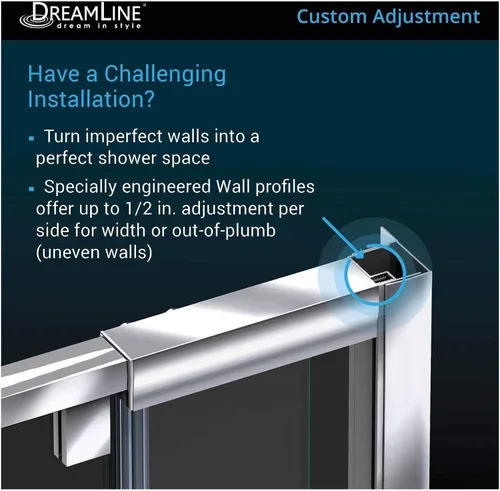 Miniatura 10 de DreamLine Flex SHDR-2234580-RT-01 - Cabina de ducha pivote sin marco de 34 1/2 pulgadas de profundidad x 56-60 pulgadas de ancho x 72 pulgadas