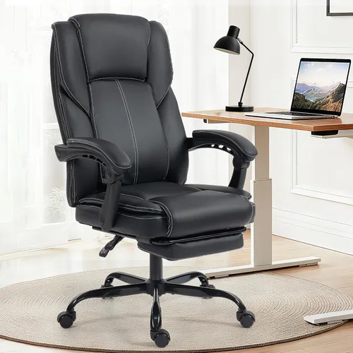 Miniatura 10 de Silla de oficina – Silla ejecutiva de cuero de escritorio de oficina con respaldo alto con función de balanceo – Ergonómica, transpirable, cómoda
