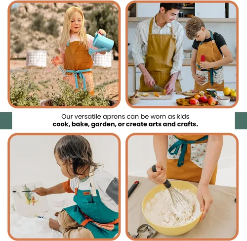 Miniatura 6 de Delantal Surfer Kids Delantal de lona inspirado en el océano para cocinar Delantal de algodón duradero para niños con correas Pintura