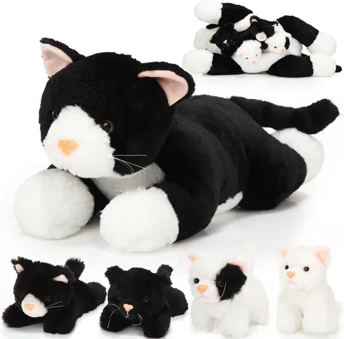 Miniatura 11 de Skylety 5 piezas de animal de peluche de gato con bebés dentro del vientre de gato embarazada mamá gatita con 4 lindos gatitos de peluche esponjosos