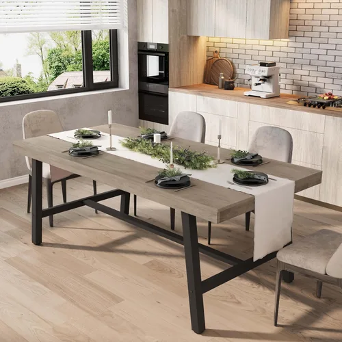 Miniatura 33 de GarveeHome Mesa de comedor industrial para 2-4 personas, mesa de cocina grande de 55.11 pulgadas de largo con marco de metal resistente, encimera