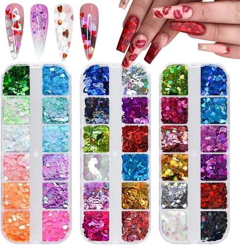 Miniatura 8 de EBANKU Star Glitter Confetti, 24 cajas de lentejuelas holográficas 3D láser arte de uñas escamas coloridas uñas purpurina manicura calcomanías