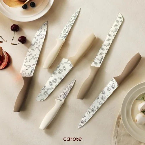 Miniatura 7 de CAROTE Juego de cuchillos de cocina de 12 piezas, con 6 protectores de cuchillas, juego de cuchillos de acero inoxidable con revestimiento