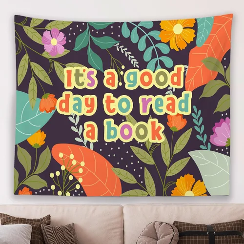 Miniatura 12 de MNASAIOO Tapiz de pared para colgar en el aula con texto en inglés "It's A Good Day to Read A Book", tapiz de pared para niños, amantes