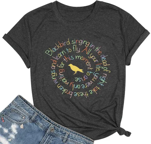 KIMSOONG Camiseta de música country para mujer, diseño de Blackbird Singing in The Dead of Night, divertida camiseta gráfica vintage