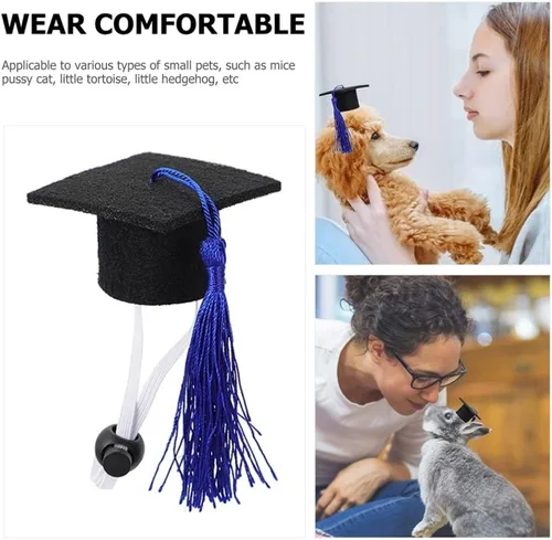 Miniatura 5 de Gorra de graduación para mascotas con borla azul, 2 unidades, mini sombreros de soltero para conejillo de indias, gatos, cachorros, hámsters, perros