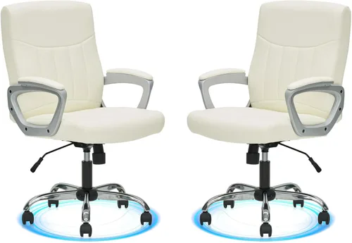 Miniatura 9 de CLATINA - Silla ejecutiva de oficina con respaldo medio de cuero, soporte lumbar y reposabrazos acolchados, diseño ergonómico ajustable y giratorio