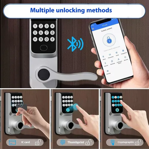 Miniatura 5 de Cerradura de puerta inteligente con huella dactilar sin llave: cerradura electrónica digital LORVIBO con código de contraseña, perilla de puerta