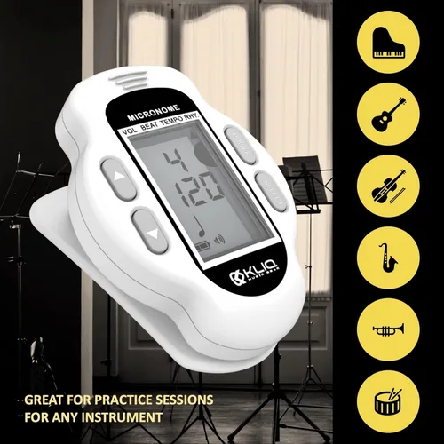 Miniatura 7 de KLIQ MicroNome - Mini metrónomo digital recargable - con altavoz (volumen digital, ritmo y ajuste de tempo) diseñado para su uso con piano, Blanco