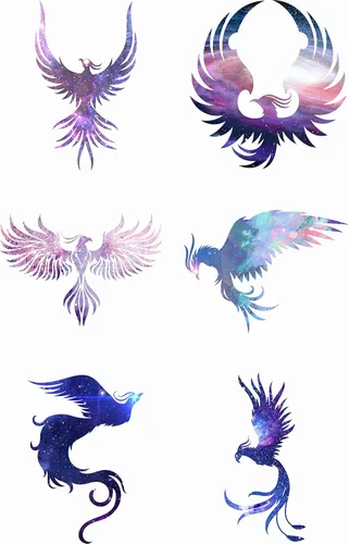 6 hojas de tatuajes temporales Phoenix Purple Bird Starrysky tatuajes falsos a mano para mujeres y niñas