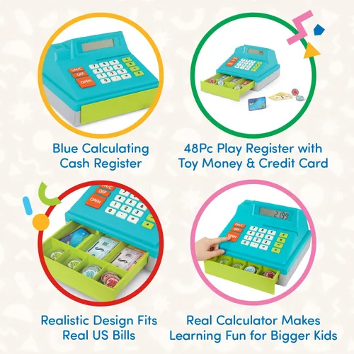 Miniatura 3 de Battat Caja registradora de juguete para niños, niños pequeños - 48 piezas con dinero de juguete, tarjeta de crédito - Juego de simulación - Más