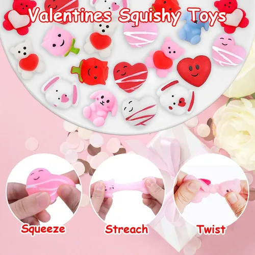 Miniatura 2 de JIALWEN Paquete de 32 juguetes esponjosos Mochi para niños, juguetes para ansiedad esponjosos, regalos de San Valentín, tarjetas de felicitación