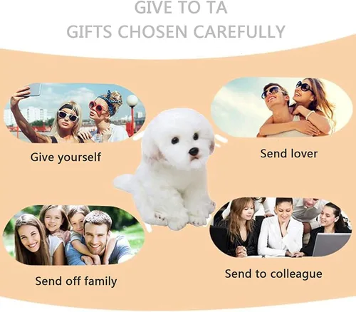 Miniatura 6 de Perro maltés de peluche realista de 14 pulgadas, juguetes de peluche para cachorros, almohada de felpa suave para cumpleaños para niños y adultos