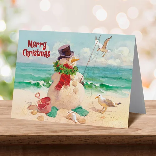 Miniatura 8 de Red Farm Studios Designer Greetings - Tarjetas de Navidad en caja, diseño de hombre de arena de playa con gaviotas