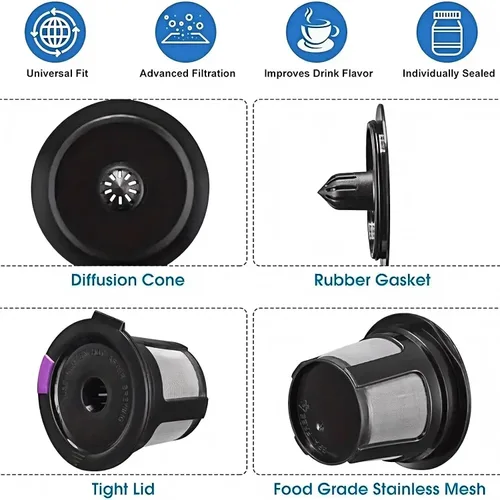 Miniatura 5 de Filtros de café reutilizables K Cups – 3 paquetes de cápsulas de café compatibles con cafeteras Keurig 2.0 y 1.0 – Fit K Elite K Classic K Compact K