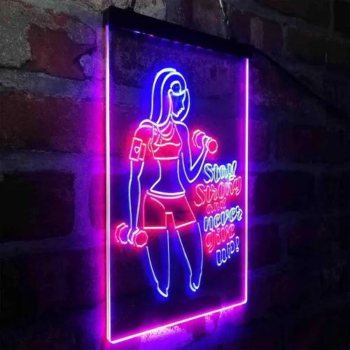 Miniatura 3 de ADVPRO Fitness Club Gym Stay Strong Never Give Up Dual Color LED Neon Sign azul & rojo 8 x 12 pulgadas st6s23-i4043-br