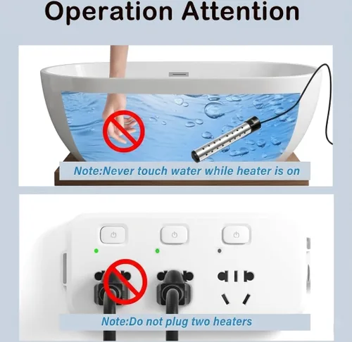 Miniatura 6 de Calentador de agua de inmersión de 2000 W, calentador de agua eléctrico portátil con termómetro LCD y protector de acero inoxidable 304, calentador