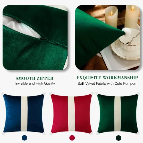 Miniatura 3 de OTOSTAR Juego de 2 fundas de almohada decorativas de terciopelo suave de 18 x 18 pulgadas, fundas de almohada cuadradas de terciopelo beige y verde