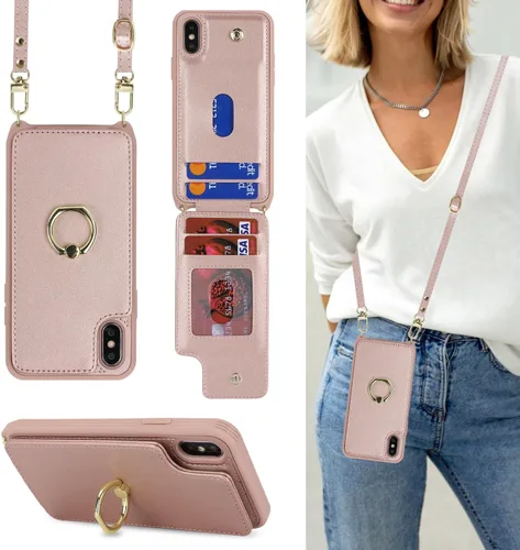 Miniatura 10 de Lipvina para iPhone 11 Pro Funda para teléfono con tarjetero y correa para mujeres, cordón cruzado, soporte de anillo con patas, cierre de presión