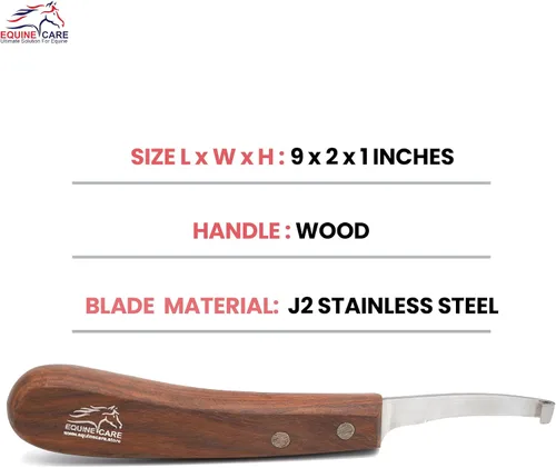 Miniatura 7 de Equine Care Cuchillo de pezuña para zurdos – Hoja de acero corta J2 afilada, herramienta profesional para recortar pezuñas de caballo, cabras