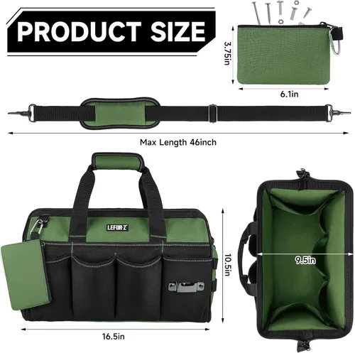 Miniatura 2 de Bolsa de herramientas, bolsa de herramientas resistente de 16 pulgadas para hombres, organizador de caja de herramientas con 27 bolsillos, bolsa