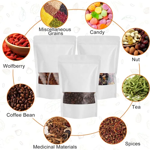 Miniatura 5 de 100 bolsas de papel kraft, bolsas resellables de embalaje de alimentos con ventana, cremallera de pie, bolsas reutilizables sellables por calor