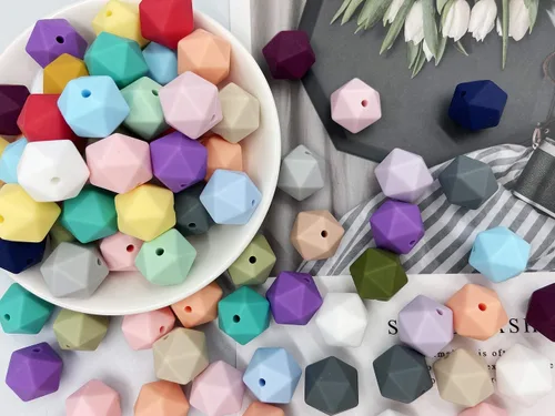 Miniatura 5 de Cuentas multifacéticas de silicona de 0.551 in, 50 cuentas de silicona de colores mixtos para bricolaje collar pulsera Mezcla multifacética
