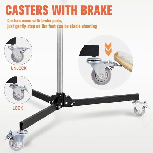 Miniatura 5 de Soporte de luz resistente con ruedas, soporte de agarre de pistola de fotografía con ruedas con 2 empuñaduras, soporte de luz de acero ajustable