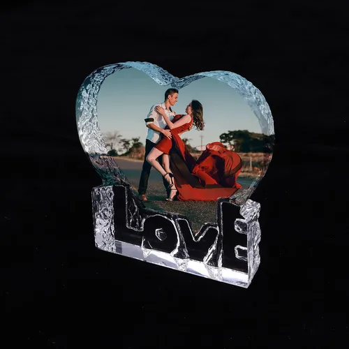 Marco de fotos de cristal personalizado con forma de corazón, marco de placa de impresión de imagen, marco de soporte de placa de escritorio para