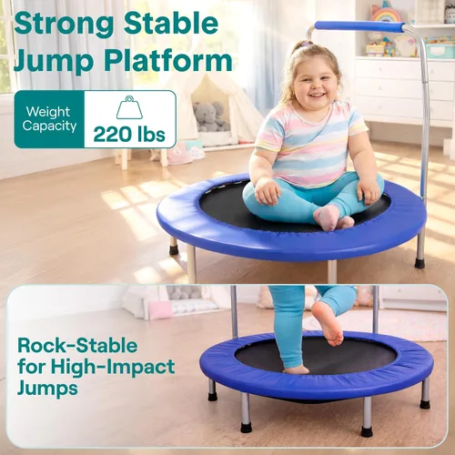 Miniatura 2 de SereneLife Mini trampolín plegable de 36 pulgadas para niños - Rebotador de fitness compacto con mango de espuma - Trampolín de ejercicio seguro