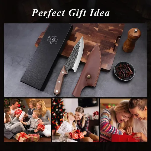 Miniatura 7 de Huusk Cuchillo vikingo con vaina, cuchillo forjado a mano para cortar carne, cuchillos de chef japoneses para cocina, campamento al aire libre