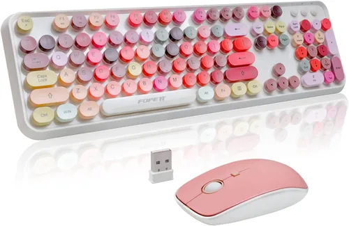 Miniatura 24 de FOPETT - Juego de teclado y mouse inalámbricos de 2.4 GHz con botón de interruptor, teclado de tamaño completo, compatible con V2030 Azul Colorido