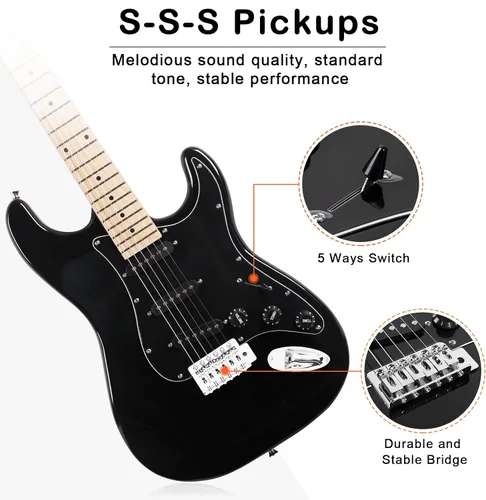 Miniatura 4 de Ktaxon Guitarra eléctrica de 39 pulgadas con amplificador, kit de guitarras eléctricas SSS de tamaño completo de 6 cuerdas con accesorios