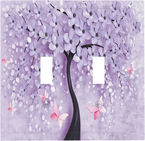 Cubierta para Interruptor de Luz Árbol Morado 3D de 2 Gang Placa de Pared Placa de Interruptor de Luz Doble Toggle Cubiertas Decorativas de