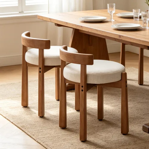 Miniatura 13 de DUOMAY Taburete de tocador de felpilla beige con respaldo bajo, altura del asiento de 18.75 pulgadas, otomana redonda tapizada, patas de goma