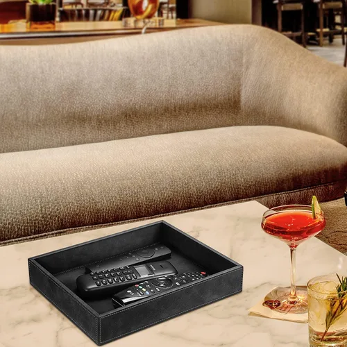 Miniatura 5 de SITHON Bandeja organizadora de escritorio, bandeja de cuero sintético, bandeja para mesita de noche, mesita de noche, caja de monedas, organizador