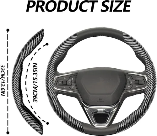 Miniatura 2 de 2 fundas de volante de fibra de carbono de ajuste universal, antideslizantes, protector segmentado para volante, accesorios interiores de automóvil