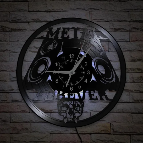 Miniatura 4 de Reloj de pared de música de metal pesado, 12 pulgadas, 7 tipos de reloj de pared LED de música rock, reloj de pared de cuarzo silencioso sin tictac