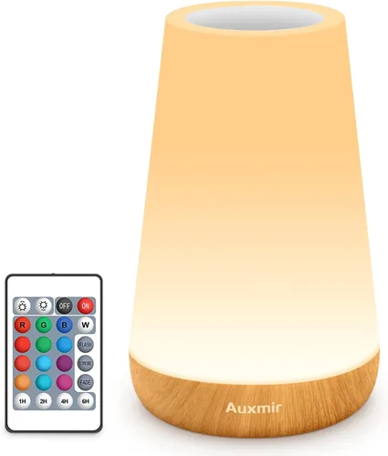 Auxmir Luz Nocturna LED 2 Pack Lámpara de Mesita de Noche con Control Táctil y Remoto, Luz de Mesa Regulable con 13 Colores RGB Cambiantes, 5