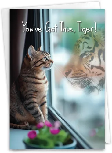 NobleWorks Tarjeta de felicitación de amistad con sobre de 5 x 7 pulgadas (1 tarjeta) motivo, aspiraciones de buena suerte, gatito tigre C7076JFRG-UA