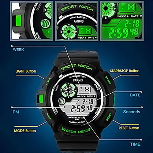 Miniatura 4 de Fanmis Reloj digital digital multifunción para hombre, electrónico, impermeable, con alarma, reloj deportivo de cuarzo, Azul Patchwork