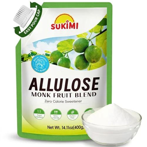 SUKIMI Edulcorante de alulosa con fruta del monje, cero calorías 1:1 sustituto del azúcar, sin eritritol, apto para dieta cetogénica, edulcorante